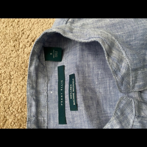 Perry Ellis Linen Popover Shirt XS Light Blue - Picture 2 of 4
